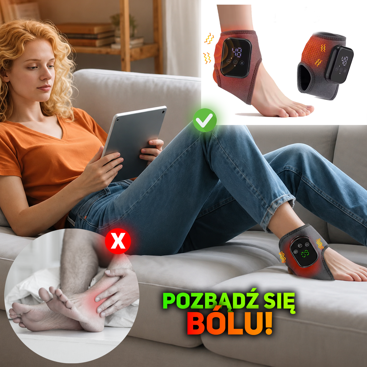 Termiczny pasek na kostkę z masażem i podgrzewaniem