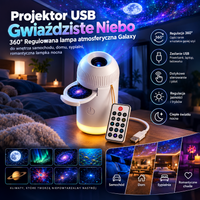 Projektor USB Gwiaździste Niebo 360 ° Regulowana lampa atmosferyczna Galaxy do wnętrza samochodu, domu, sypialni ( 6 projekcji )