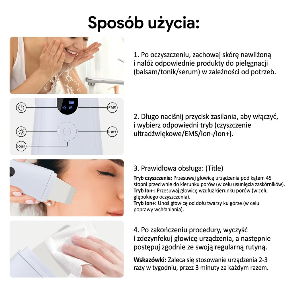 Ultradźwiękowy skrobak do twarzy – CZYSTA SKÓRA BEZ ZASKÓRNIKÓW!