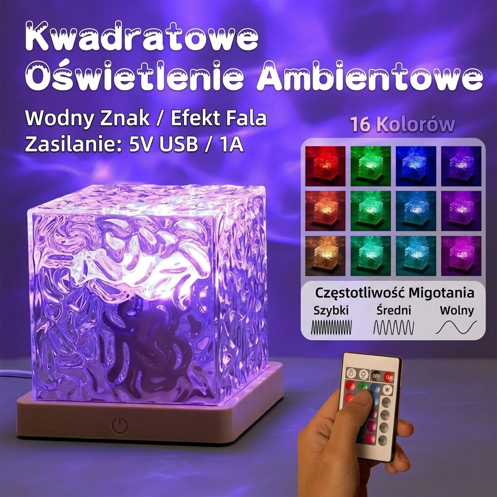 Projektor Aurora z Efektem Fal Oceanu, Sterowanie USB, RGB, Efekt Falowania Wody, 16 Kolorów