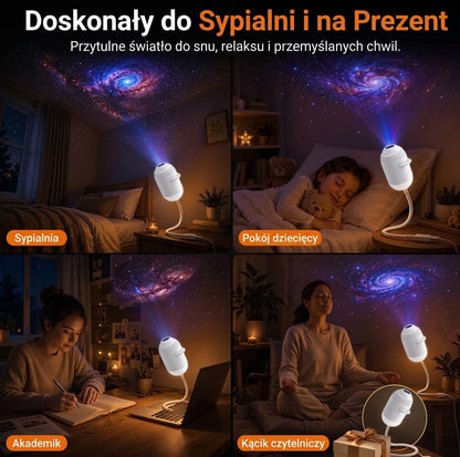 Projektor USB Gwiaździste Niebo 360 ° Regulowana lampa atmosferyczna Galaxy do wnętrza samochodu, domu, sypialni ( 6 projekcji )