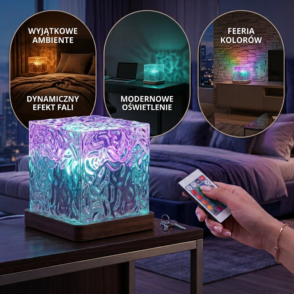 Projektor Aurora z Efektem Fal Oceanu, Sterowanie USB, RGB, Efekt Falowania Wody, 16 Kolorów